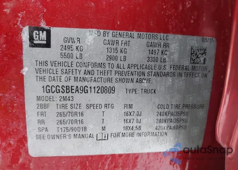 2016 Chevrolet Colorado Wt z USA, uszkodzony, nr VIN 1GCGSBEA9G1120809